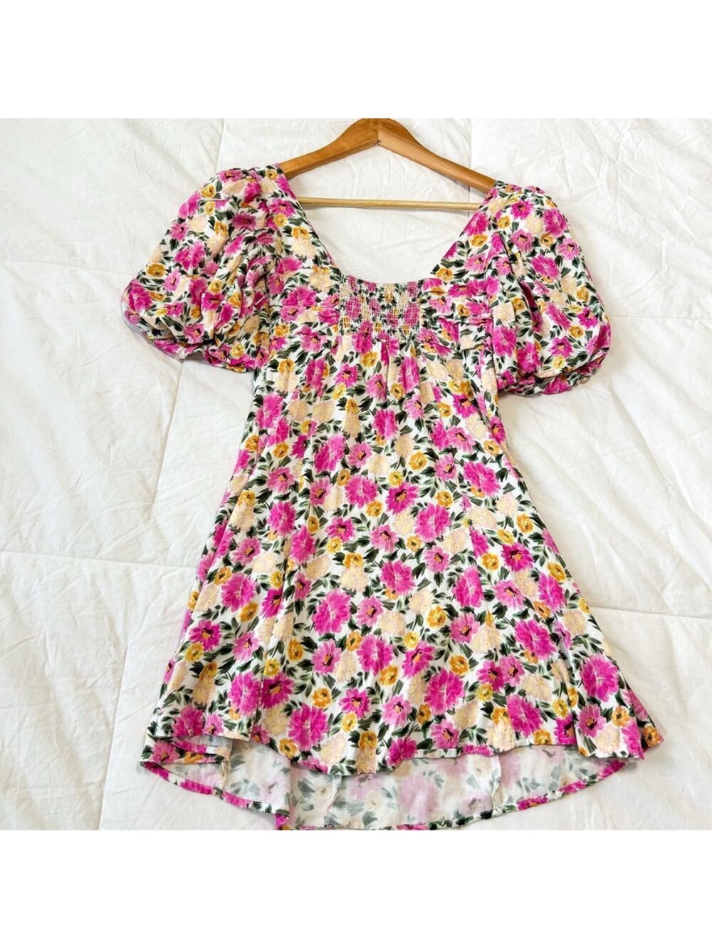 For Love and Lemons Sasha Pink Floral Puff Sleeve Mini Dress size M - Picture 6 of 16